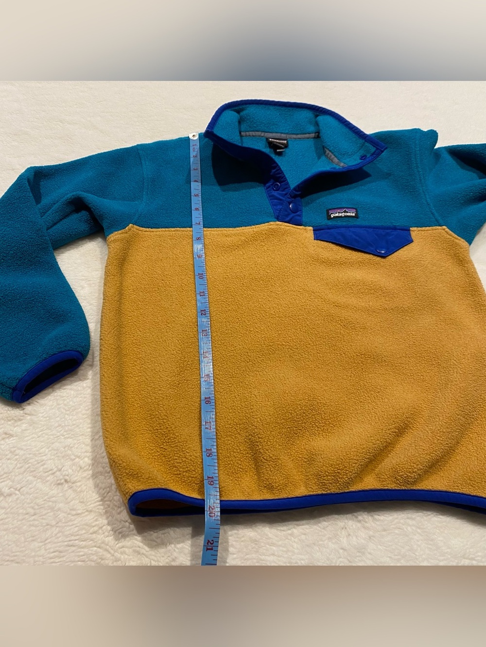 (S) Patagonia Lightweight Synchilla Snap-T Fleece Pullover Yellow Blue Small - Picture 4 of 13